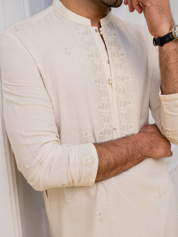 Cream Blended Formal Kurta - AL-K-SP-063