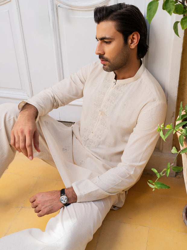 Cream Blended Formal Kurta - AL-K-SP-063