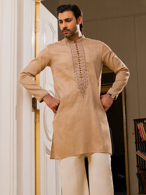 Beige Blended Formal Kurta - AL-K-SP-064
