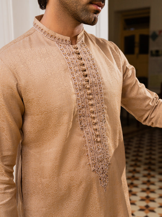 Beige Blended Formal Kurta - AL-K-SP-064