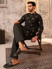 Black Formal Brocade Kurta - AL-K-SP-065
