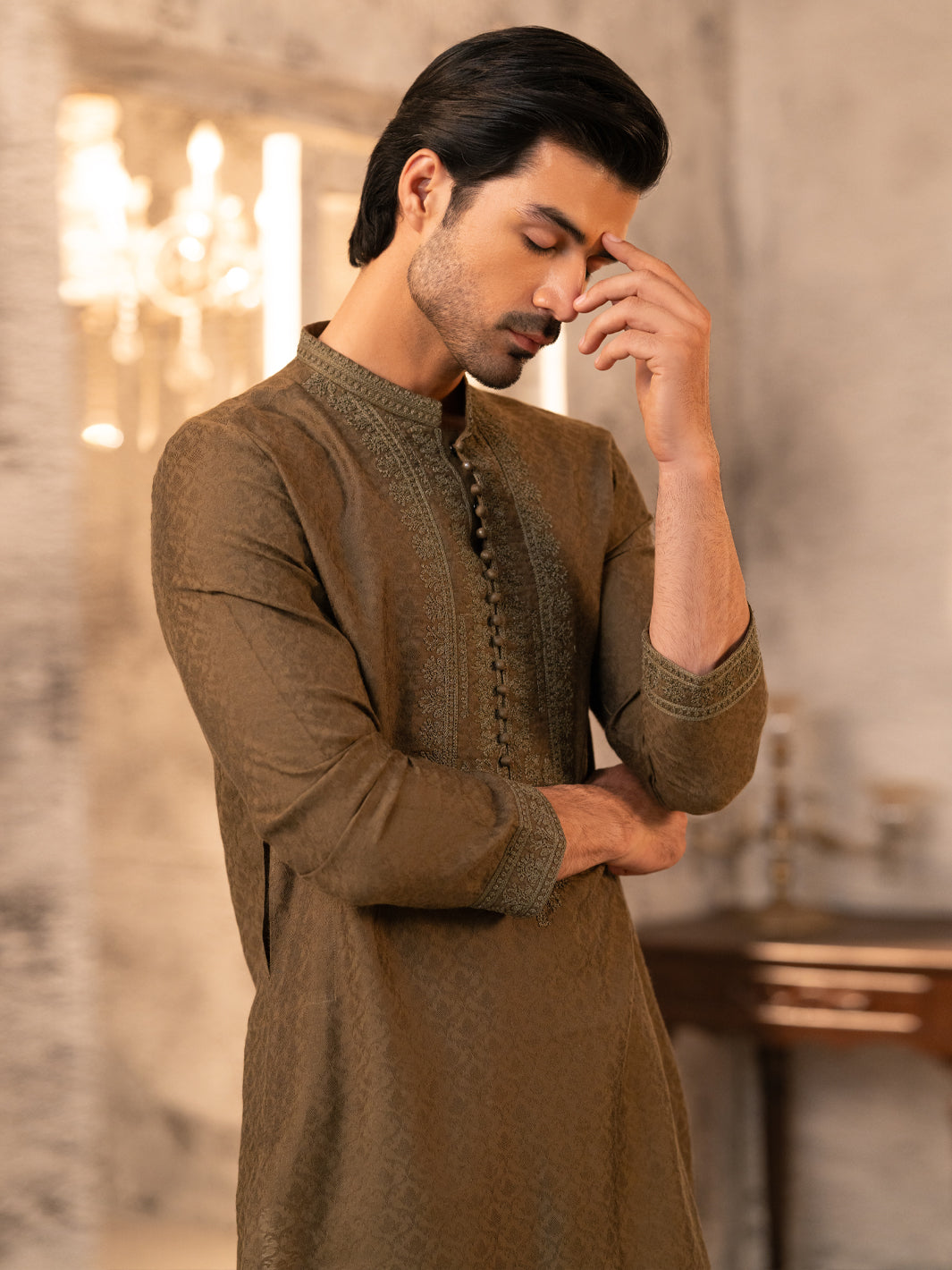 Green Formal Embroidered Kurta - AL-K-SP-066