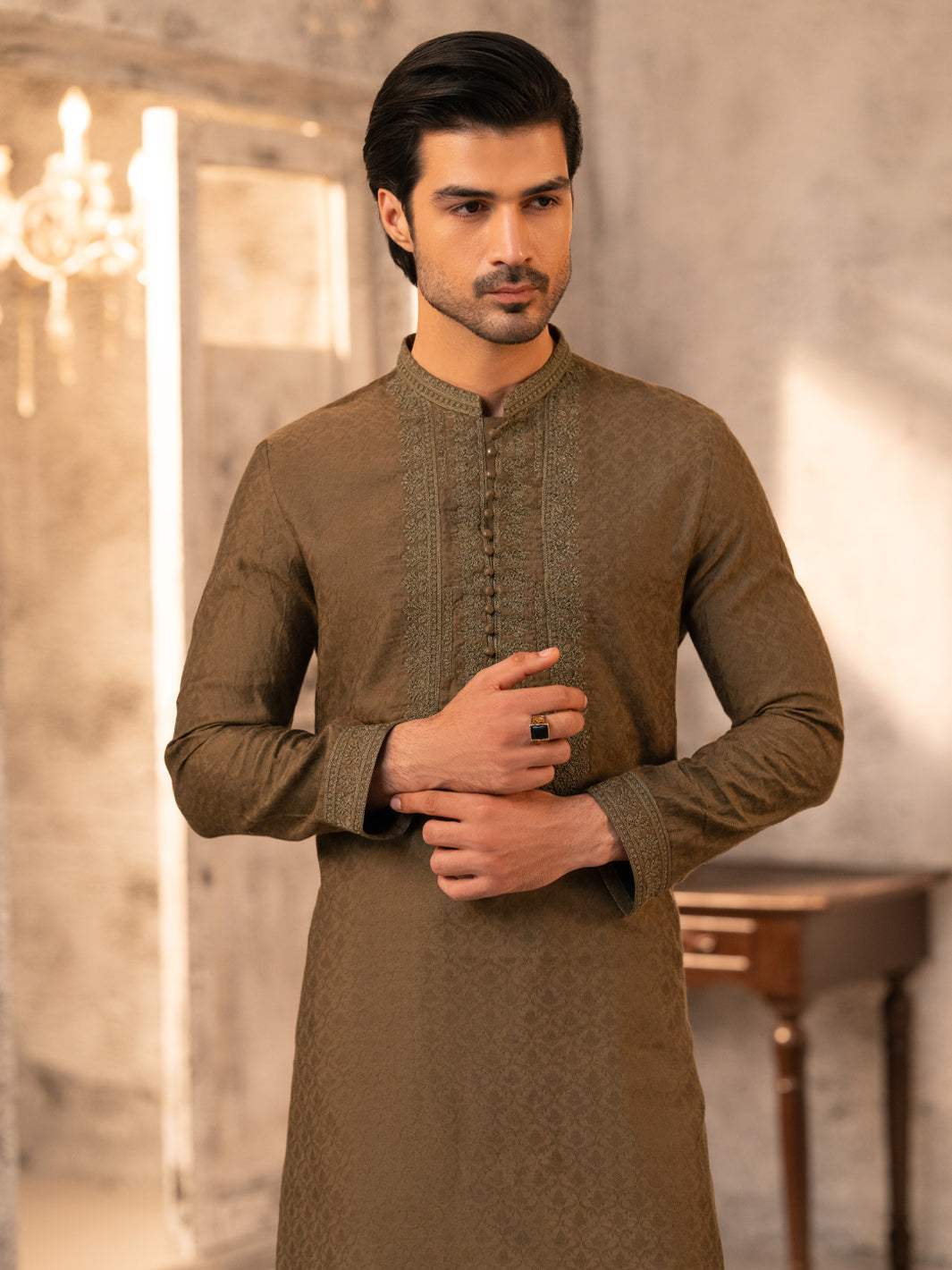 Green Formal Embroidered Kurta - AL-K-SP-066