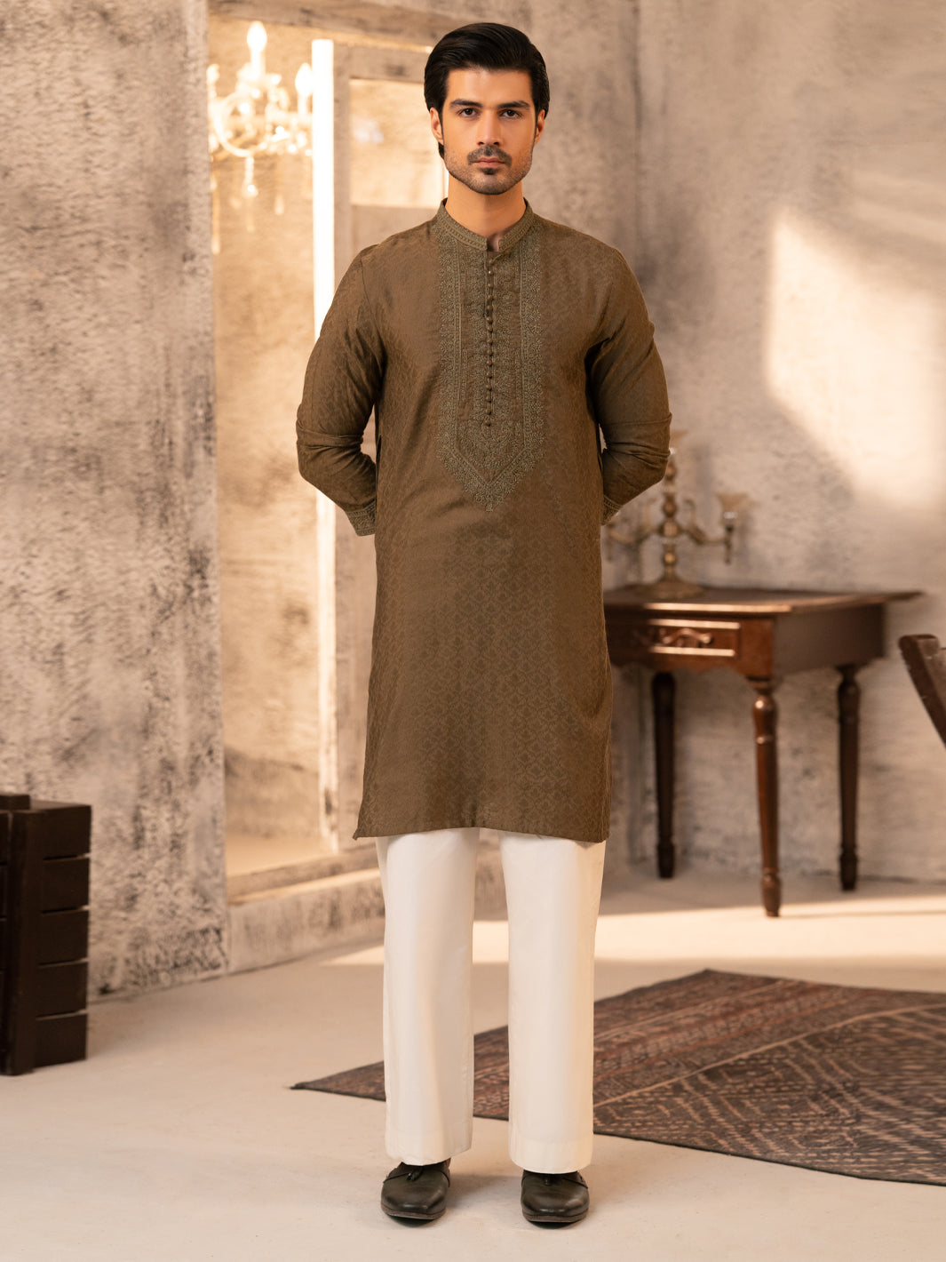 Green Formal Embroidered Kurta - AL-K-SP-066