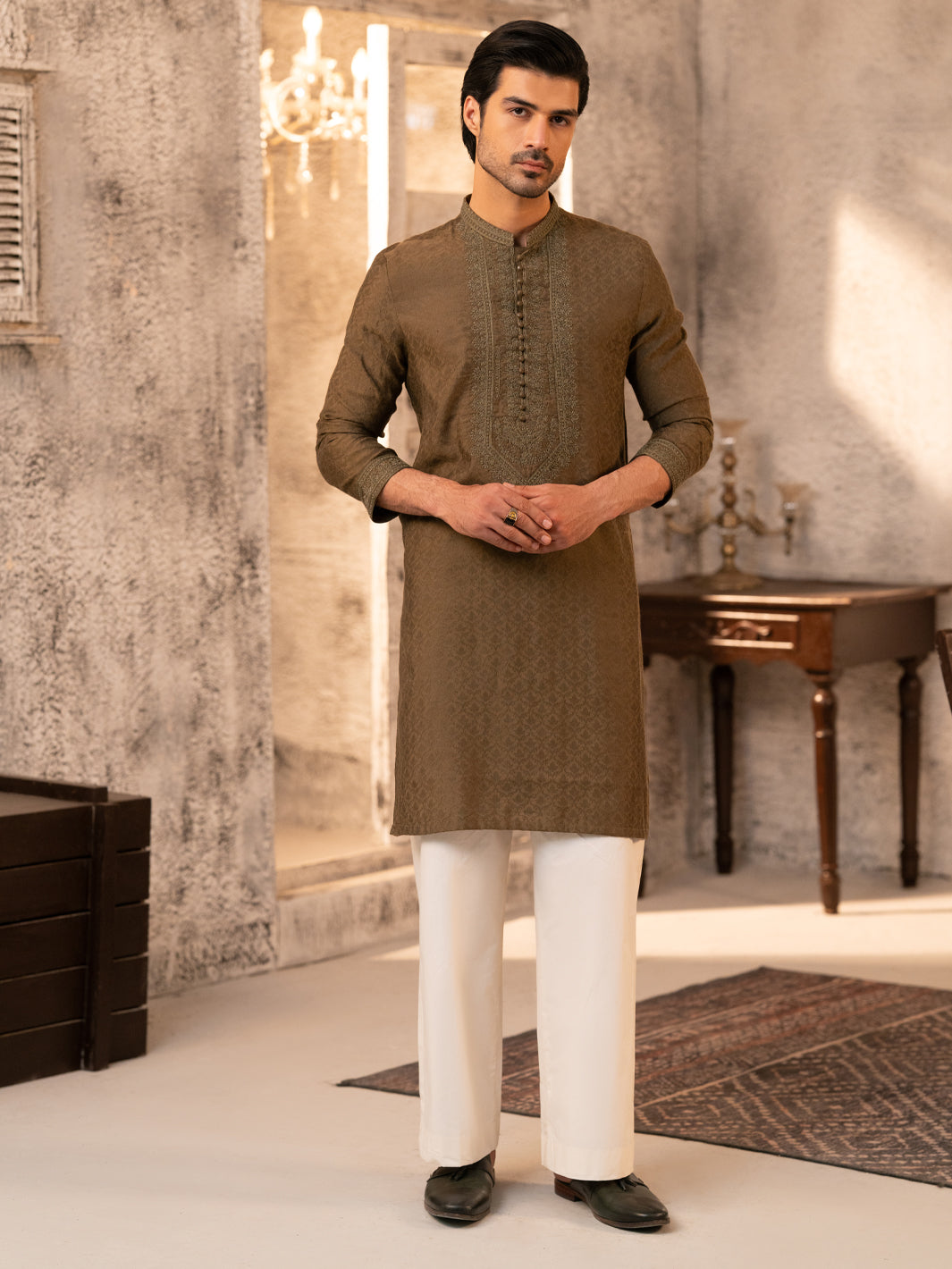 Green Formal Embroidered Kurta - AL-K-SP-066