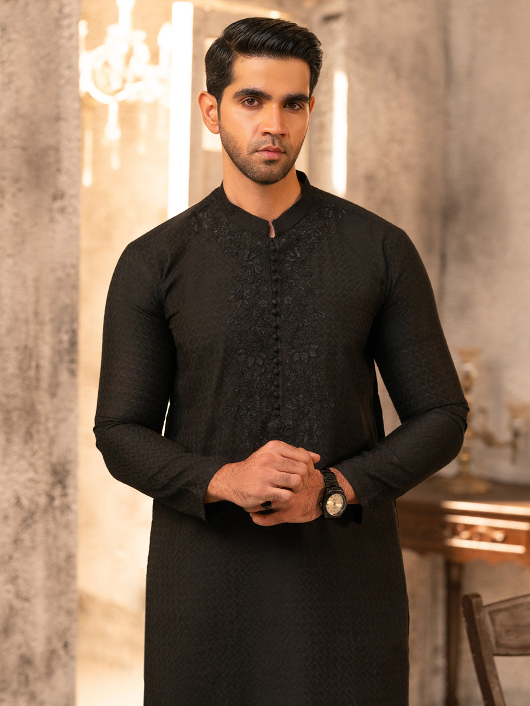 Black Formal Embroidered Kurta - AL-K-SP-067