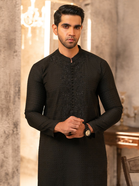 Black Formal Embroidered Kurta - AL-K-SP-067