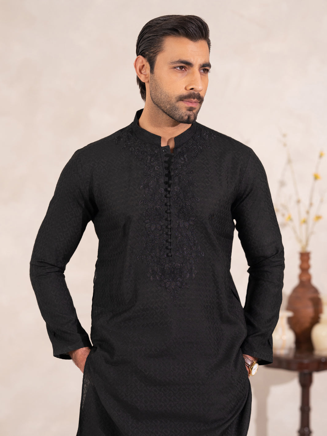 Black Formal Embroidered Kurta - AL-K-SP-067