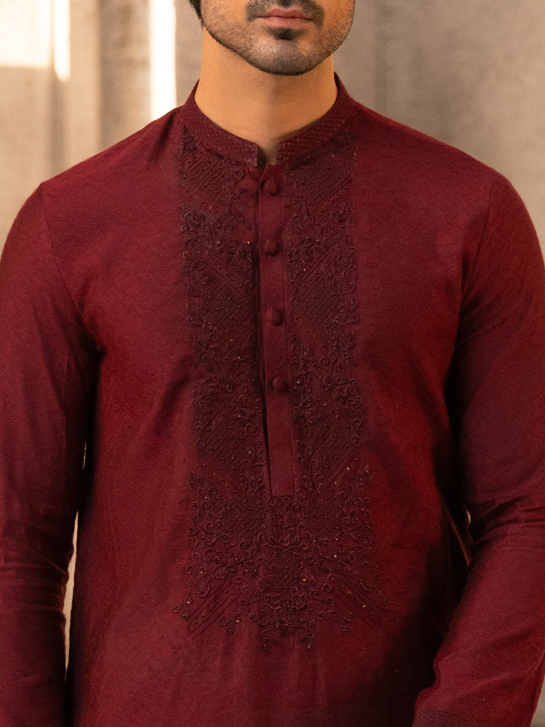 Maroon Formal Embroidered Kurta - AL-K-SP-068