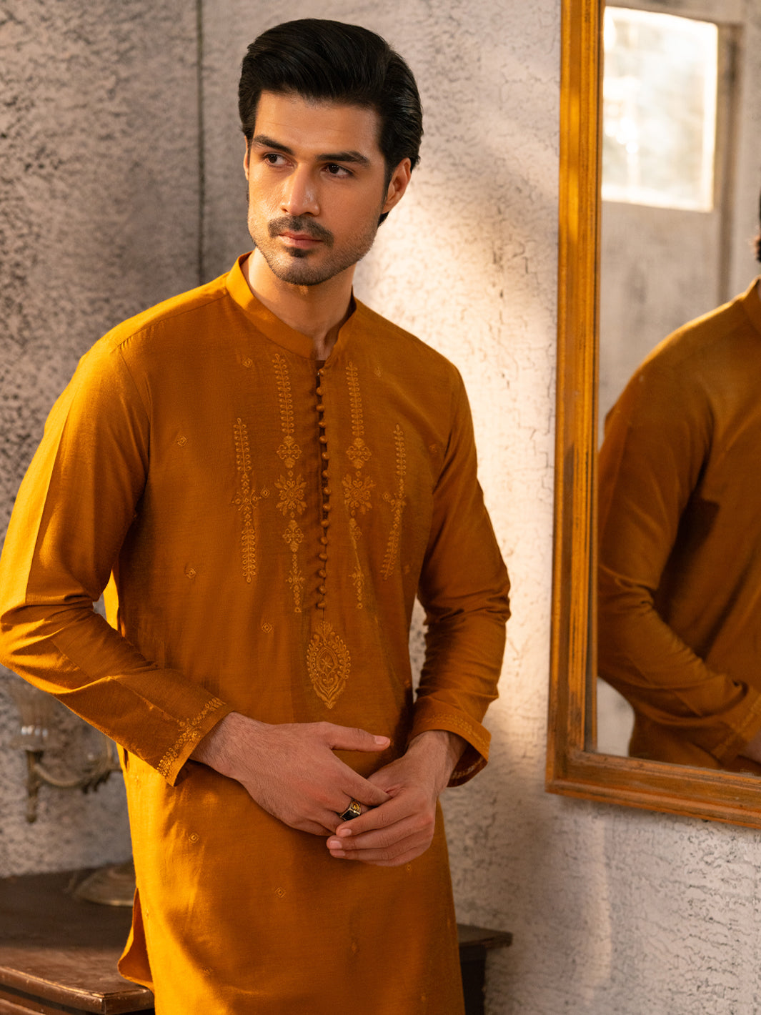 Mustard Formal Embroidered Kurta - AL-K-SP-069