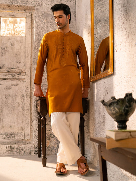 Mustard Formal Embroidered Kurta - AL-K-SP-069