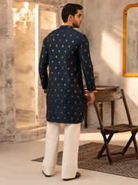Navy Blue Formal Brocade Kurta - AL-K-SP-071