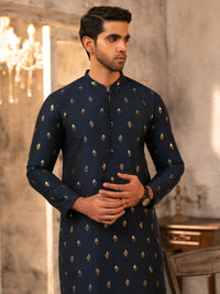 Navy Blue Formal Brocade Kurta - AL-K-SP-071