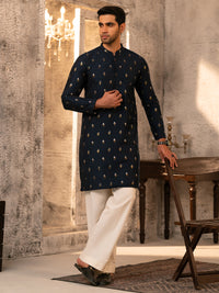 Navy Blue Formal Brocade Kurta - AL-K-SP-071