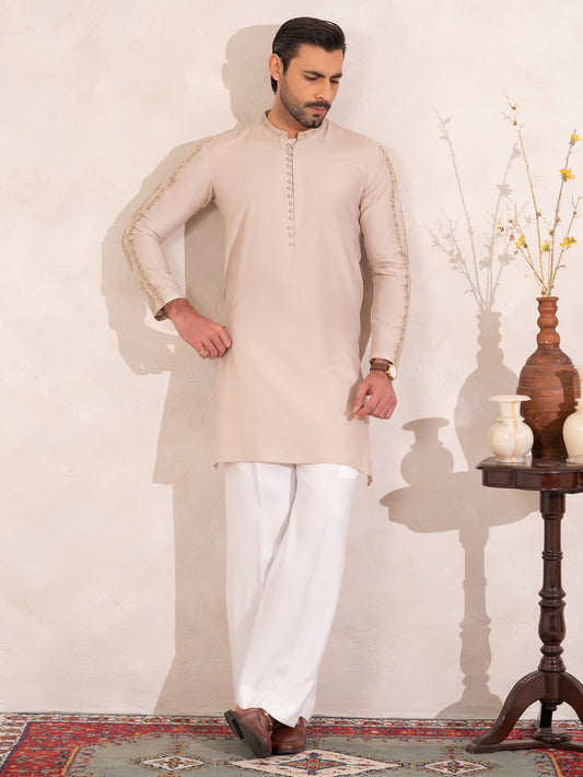 Beige Semi-Formal Special Kurta - AL-K-SP-073