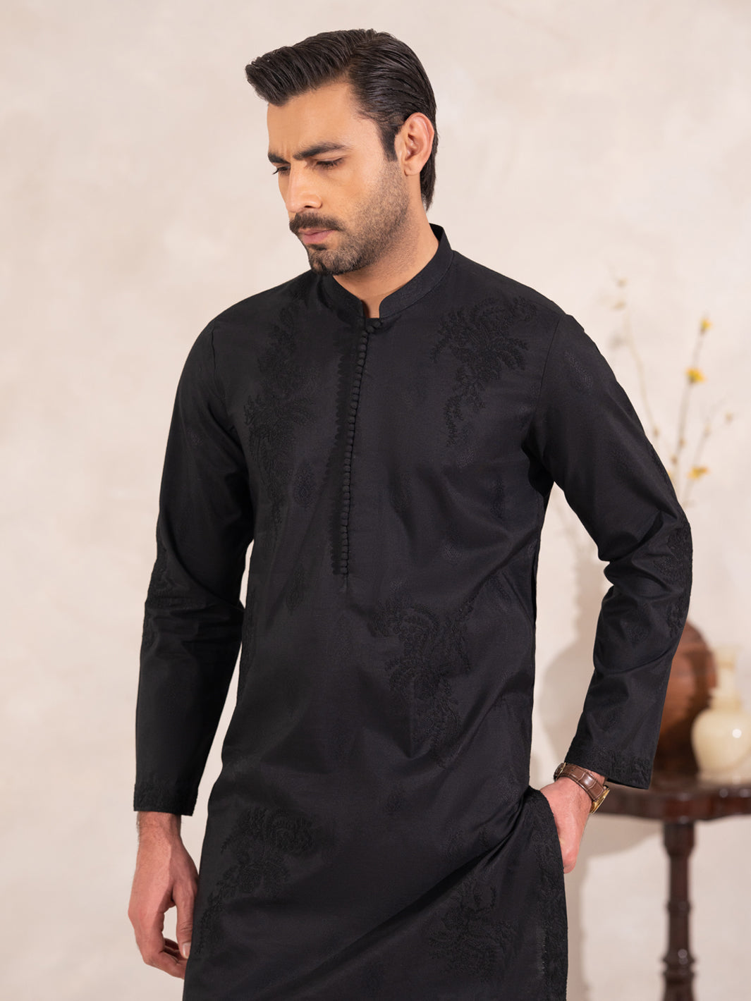 Black Semi-Formal Special Kurta - AL-K-SP-075