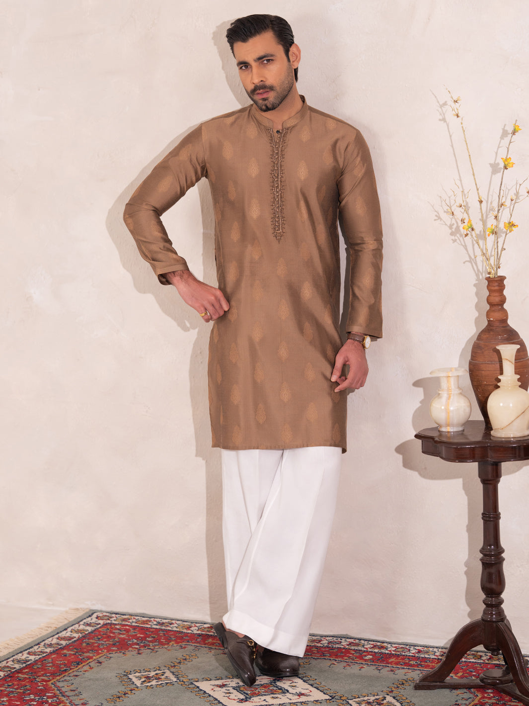 Beige Semi-Formal Special Kurta - AL-K-SP-077