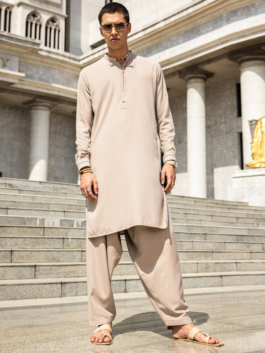Beige Blended Kameez Shalwar - AL-KS-2993 - Almirah Online