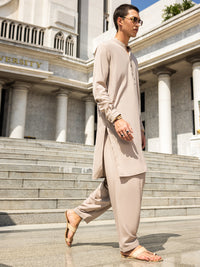Beige Blended Kameez Shalwar - AL-KS-2993