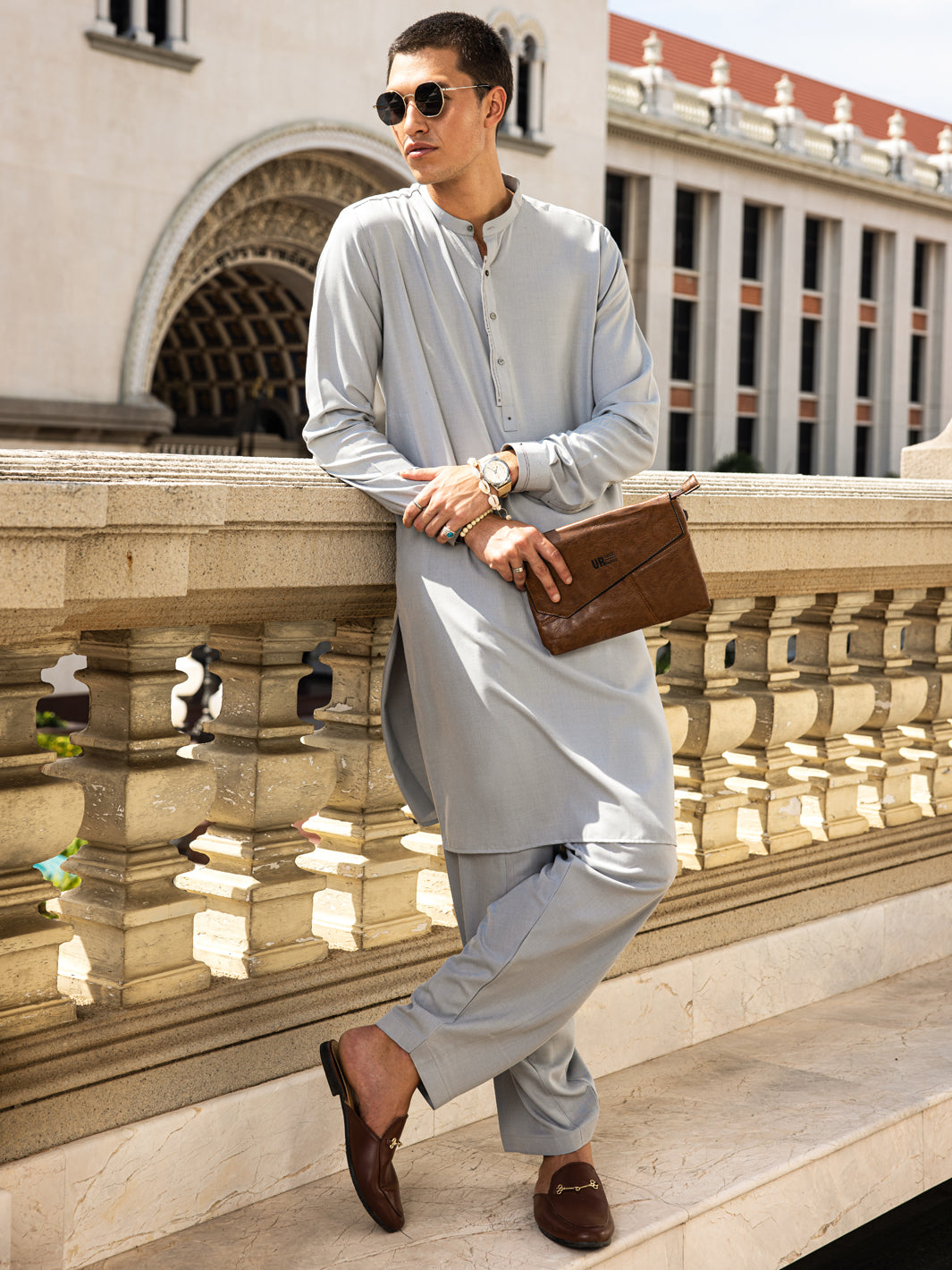 Light Grey Blended Kameez Shalwar - AL-KS-2999 - Almirah Online