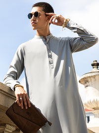 Light Grey Blended Kameez Shalwar - AL-KS-2999