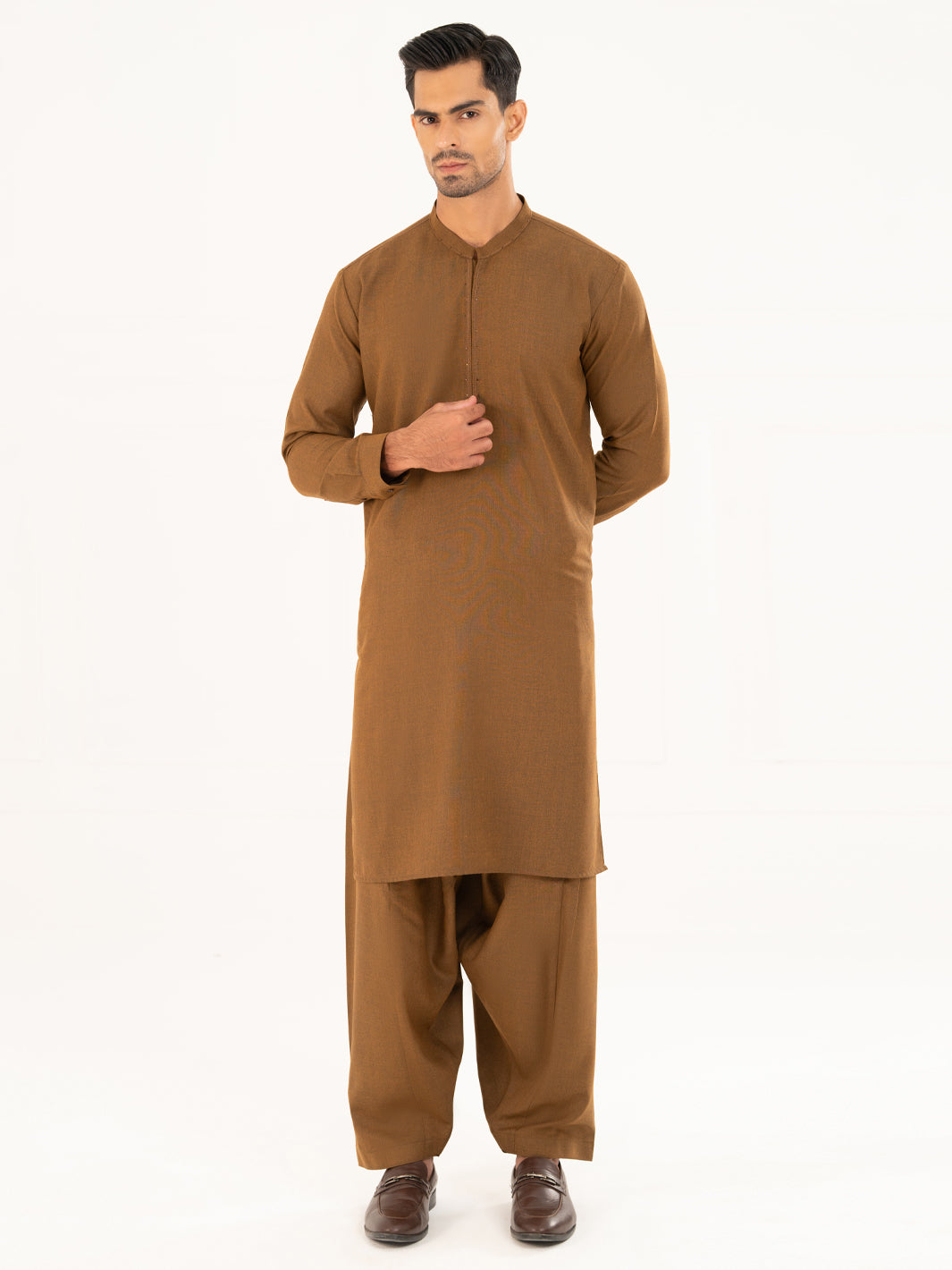 Brown Semi-Formal Kameez Shalwar - AL-KS-3161B