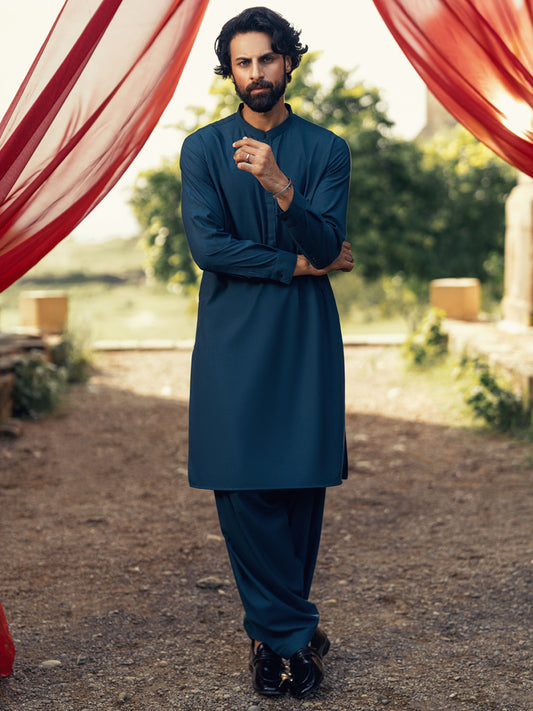 Teal Cut & Sew Kameez Shalwar - AL-KS-3175