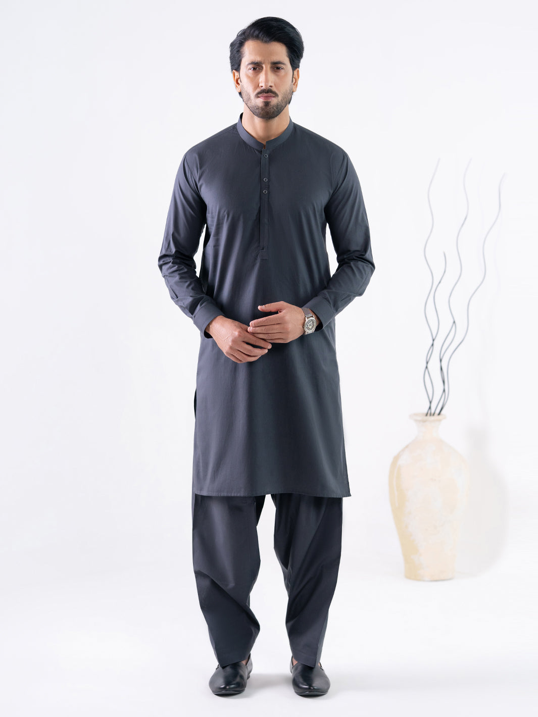 Grey Cotton Cut & Sew Kameez Shalwar - AL-KS-3220
