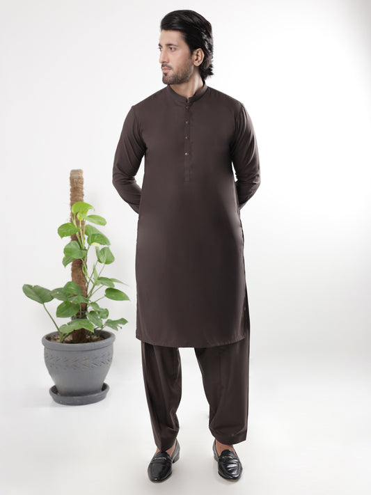 Brown Blended Kameez Shalwar - AL-KS-3224B