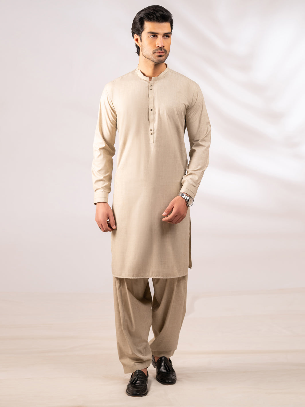 Beige Cut & Sew Kameez Shalwar - AL-KS-3258