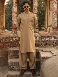 Sand Brown Cut & Sew Kameez Shalwar - AL-KS-3259A