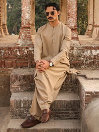 Sand Brown Cut & Sew Kameez Shalwar - AL-KS-3259A