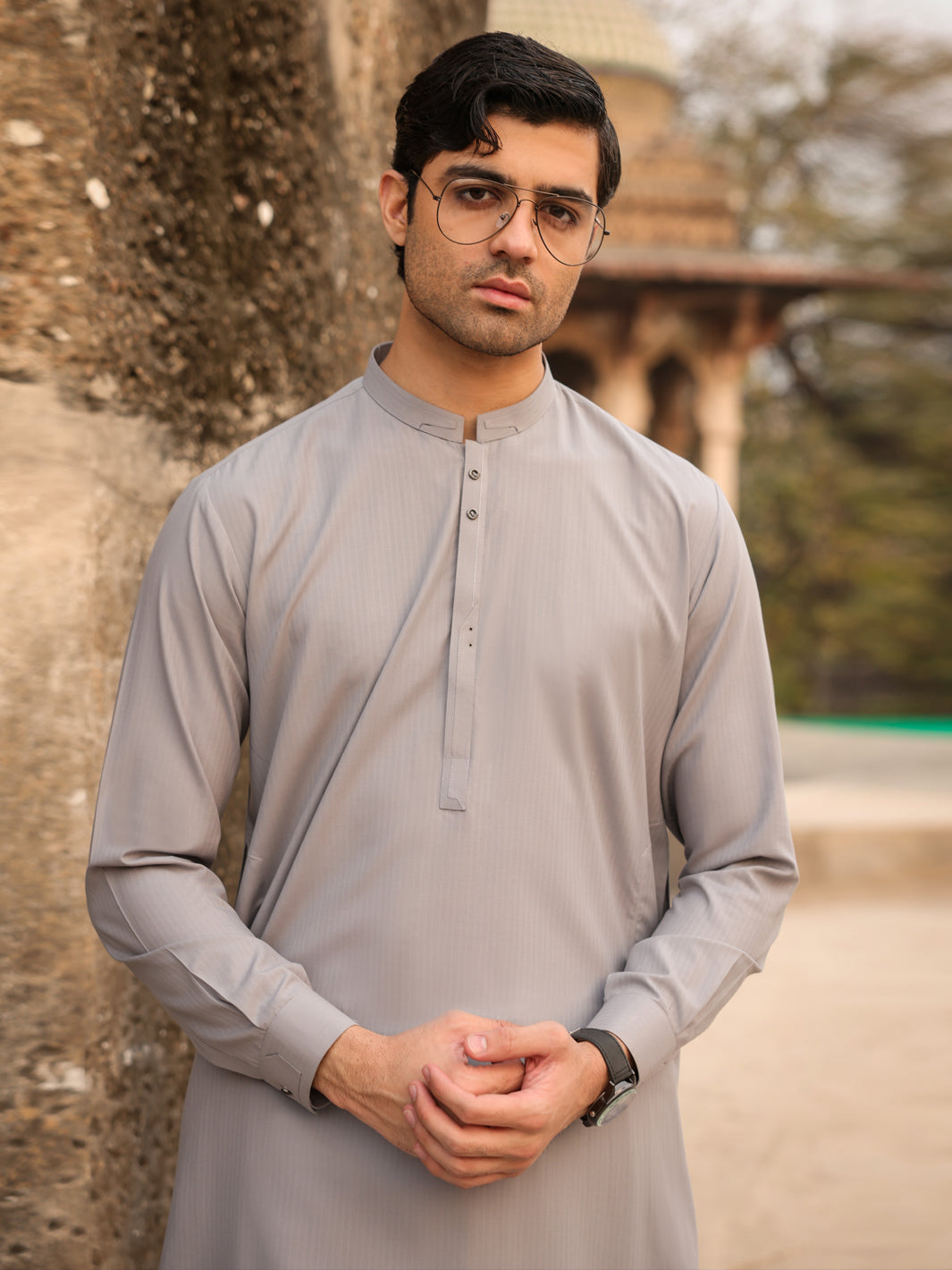 Light Grey Cut & Sew Kameez Shalwar - AL-KS-3270