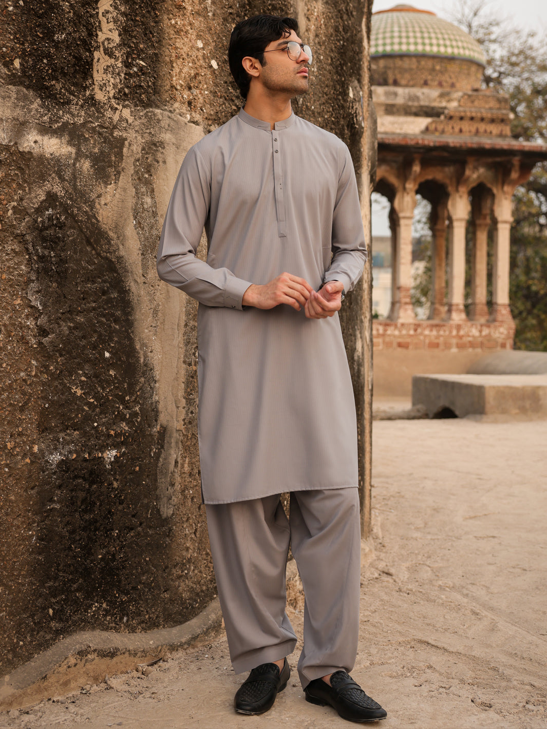 Light Grey Cut & Sew Kameez Shalwar - AL-KS-3270