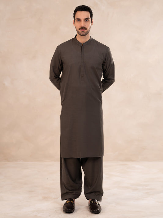 Charcoal Grey Cut & Sew Kameez Shalwar - AL-KS-3285