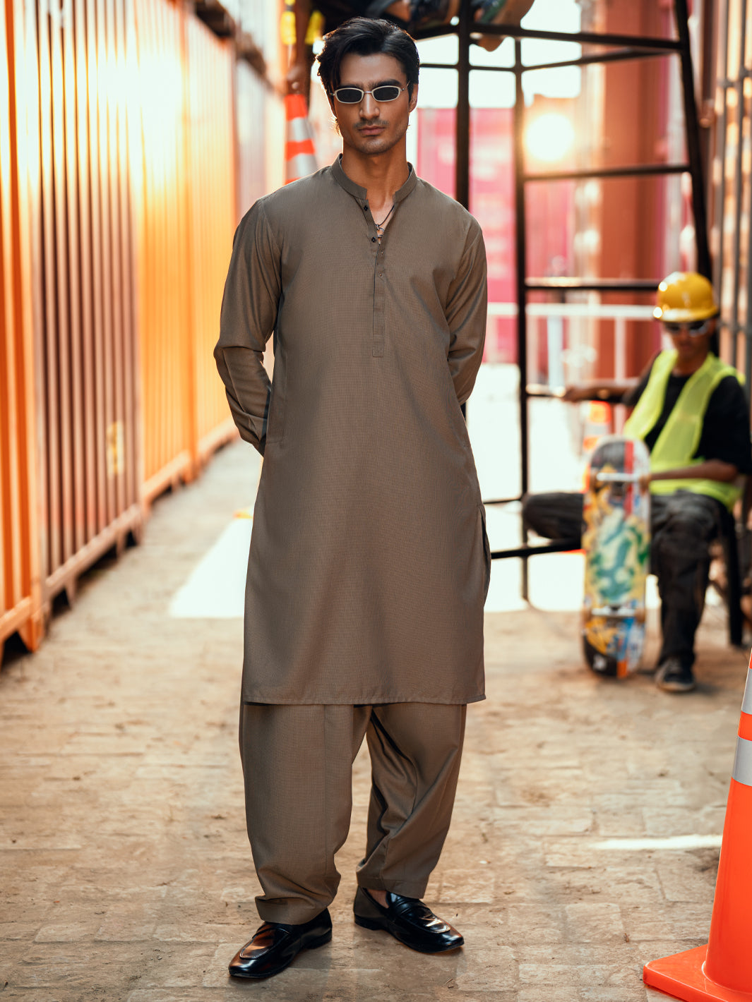 Olive Green Kameez Shalwar - AL-KS-3286