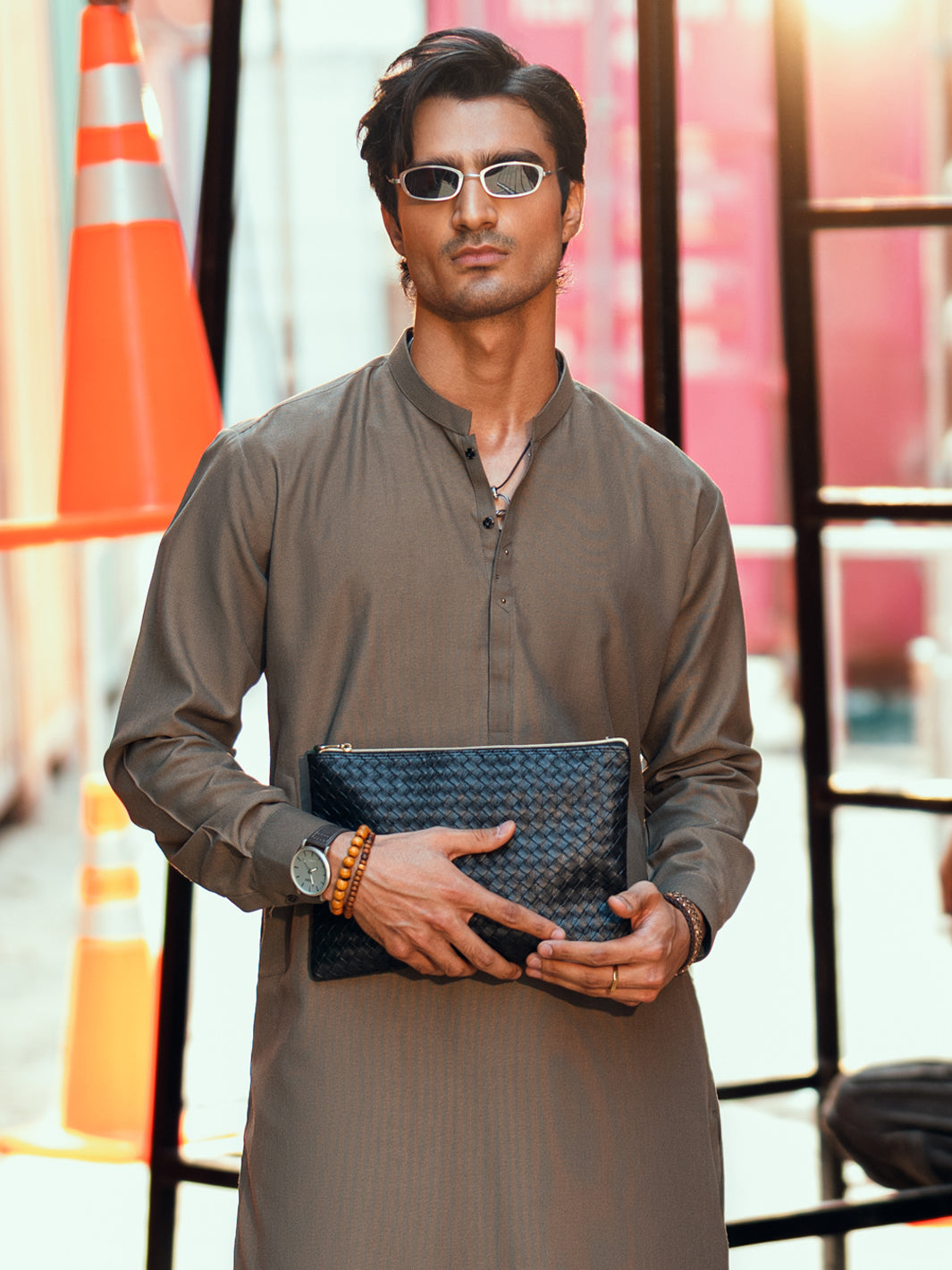 Olive Green Kameez Shalwar - AL-KS-3286