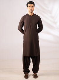 Dark Brown Cut & Sew Kameez Shalwar - AL-KS-3295