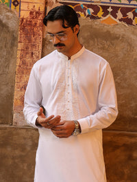 White Semi-Formal Kameez Shalwar - AL-KS-3296