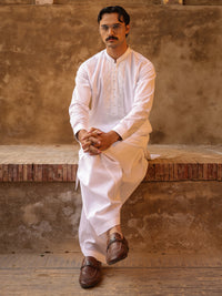 White Semi-Formal Kameez Shalwar - AL-KS-3296