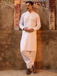 White Semi-Formal Kameez Shalwar - AL-KS-3296