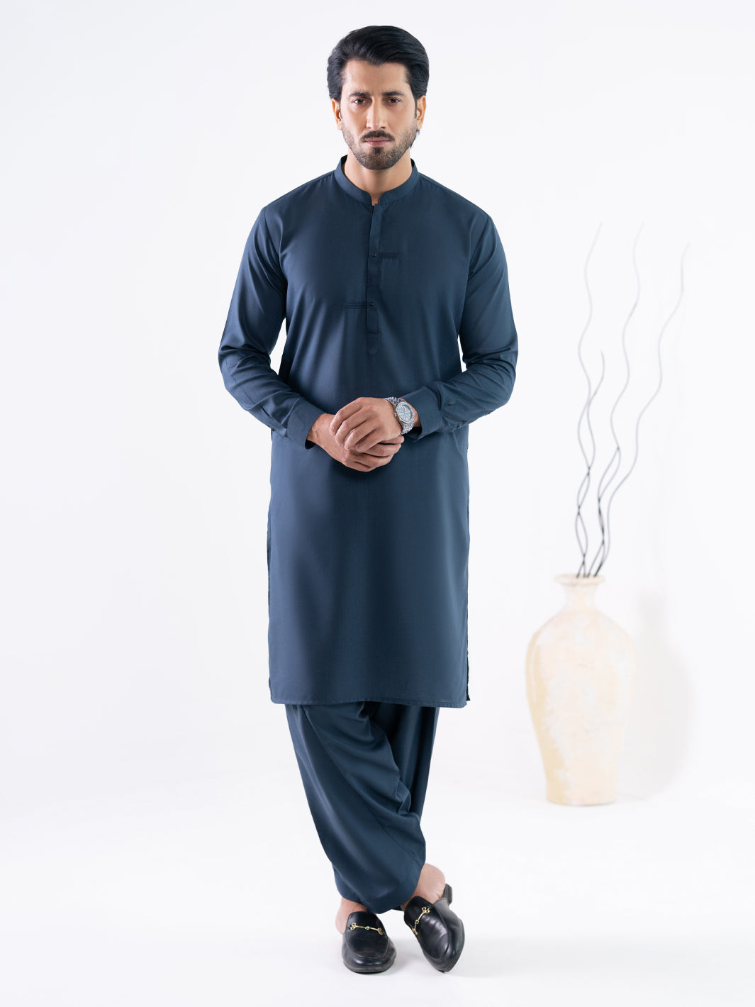Dark Blue Semi-Formal Kameez Shalwar - AL-KS-3297