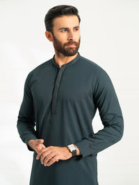 Dark Green Semi-Formal Kameez Shalwar - AL-KS-3300
