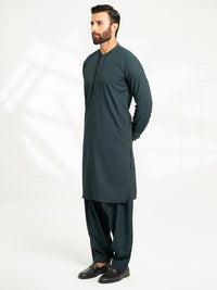 Dark Green Semi-Formal Kameez Shalwar - AL-KS-3300