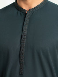 Dark Green Semi-Formal Kameez Shalwar - AL-KS-3300