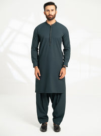 Dark Green Semi-Formal Kameez Shalwar - AL-KS-3300