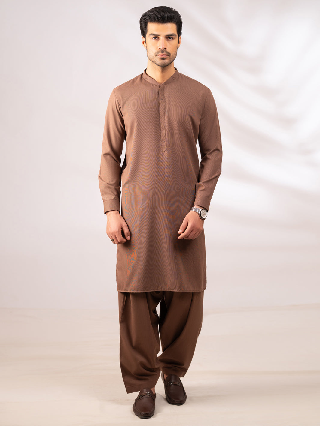 Light Brown Cut & Sew Kameez Shalwar  - Men Kameez Shalwar | ALMIRAH