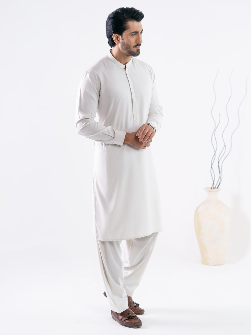 Off White Cut & Sew Kameez Shalwar - AL-KS-3302