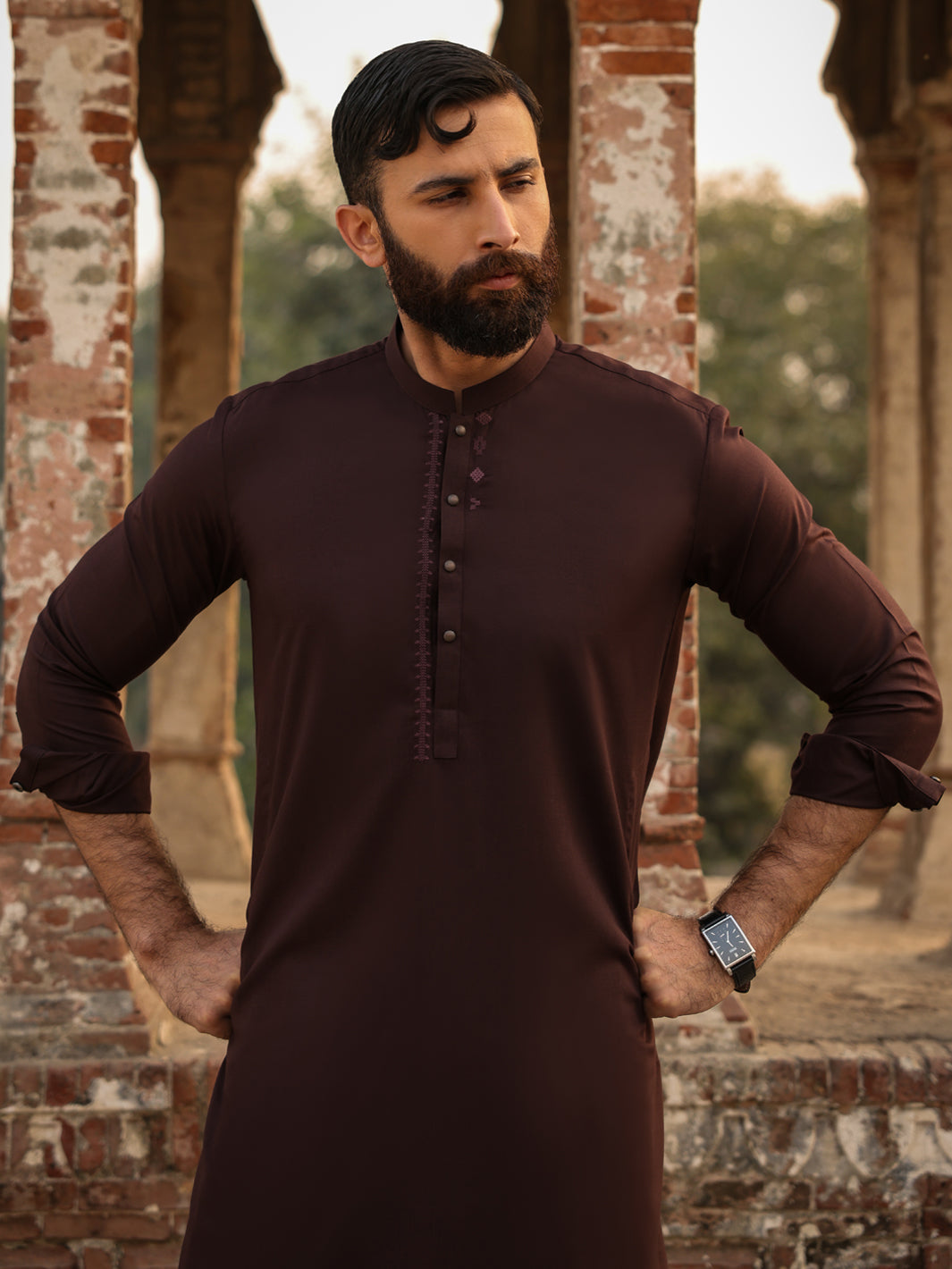 Brown Semi-Formal Kameez Shalwar - AL-KS-3303