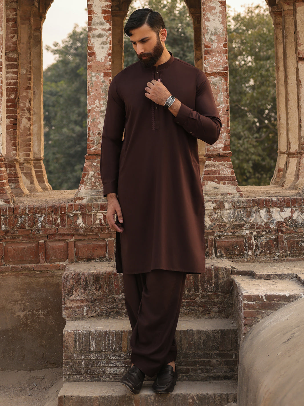 Brown Semi-Formal Kameez Shalwar - AL-KS-3303